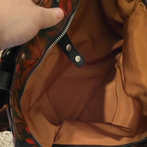 Patricia Nash Red and Black Floral Shoulder Bag with Navy Strap - Picture 11 of 15